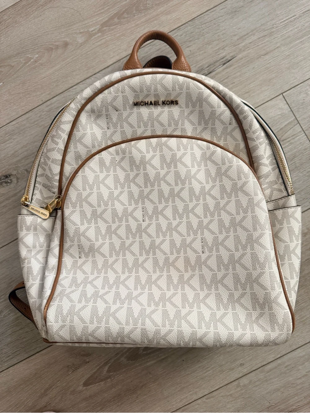 Michael Kors Cream & Brown MK Logo Backpack